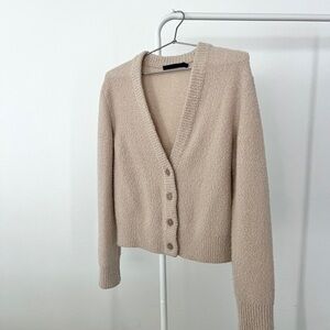Jenni Kayne Merino Wool Boyfriend Cardigan Sweater in Cream/Sand | Size XS